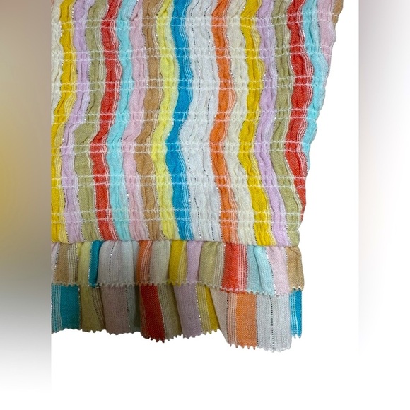 Saylor Rainbow Stripe Smocked Crop Top Ruffle Straps Size S - Picture 5 of 6